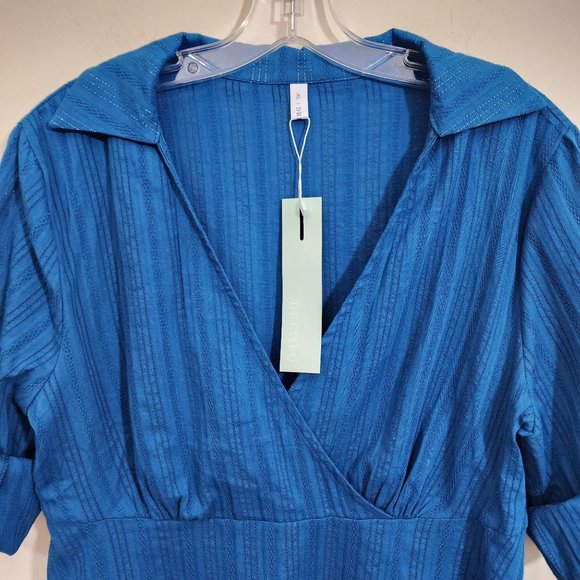 Dressfo NWT faux wrap front tab sleeve v-neck blouse woman's size 10 - Picture 5 of 10